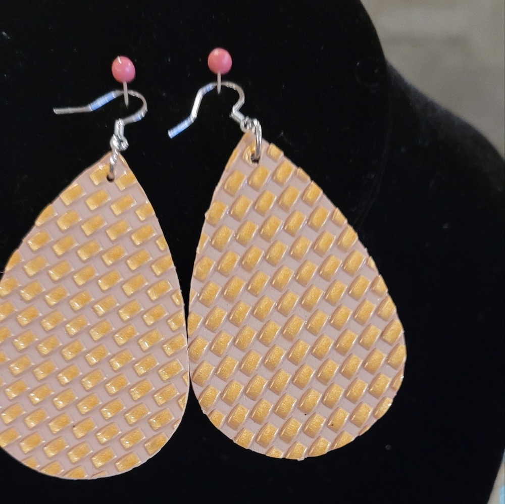 Gold tone faux leather fish hook earrings
